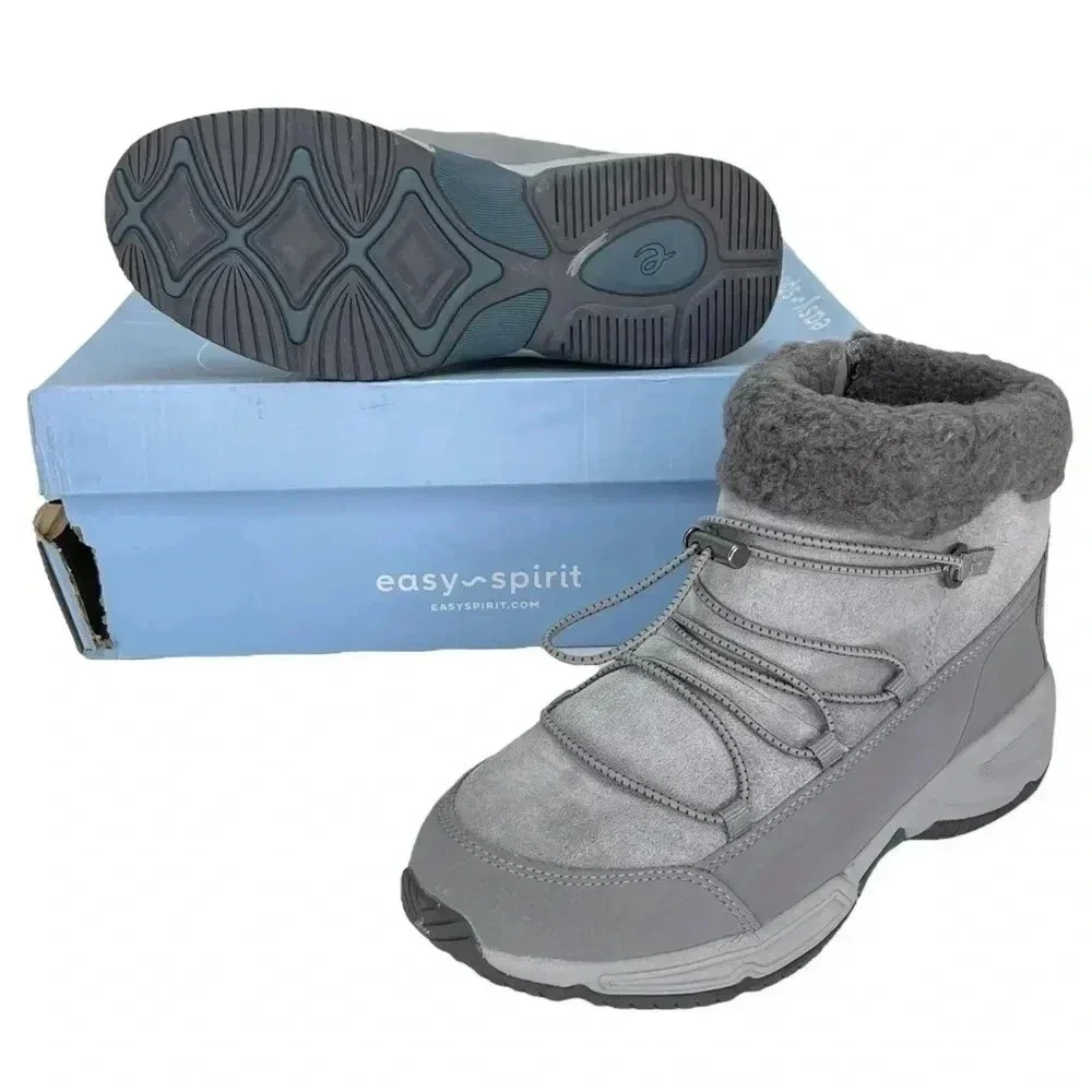 Easy Spirit Voyage Grey Leather Insulated Womens Ankle Boots Size 6M